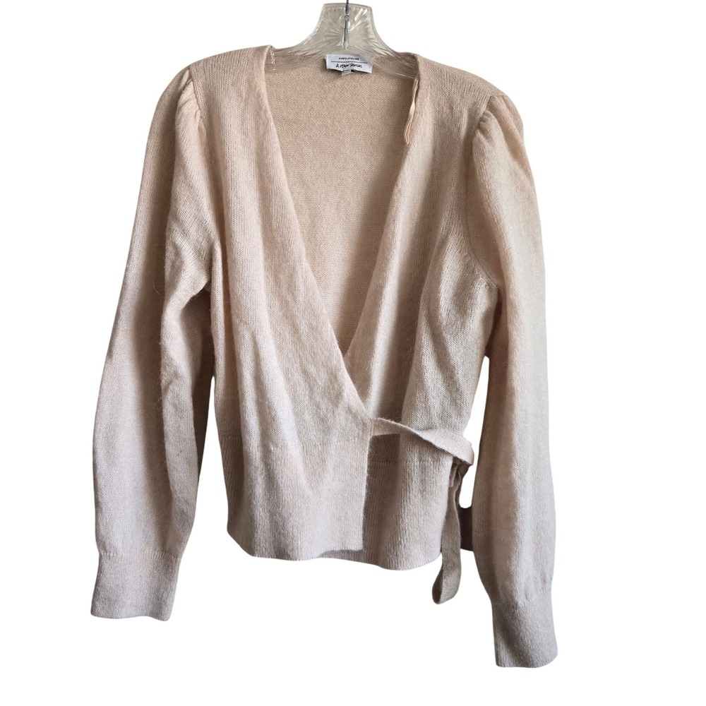 & Other Stories S Wrap Cardigan Womens Peach Excellent Mohair Wool Puff Sleeve